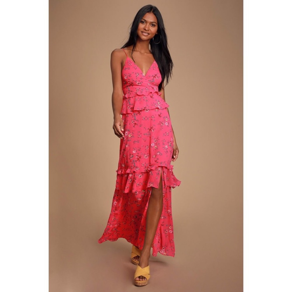 LULUs pink floral maxi dress as small